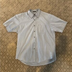 Men’s Van Heusen Plaid Short Sleeve Polo Button Down Shirt Size L Vintage